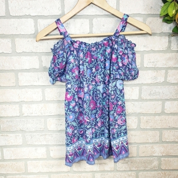 MUDD Boho Floral Open Shoulder Top Size 12 - Picture 2 of 7